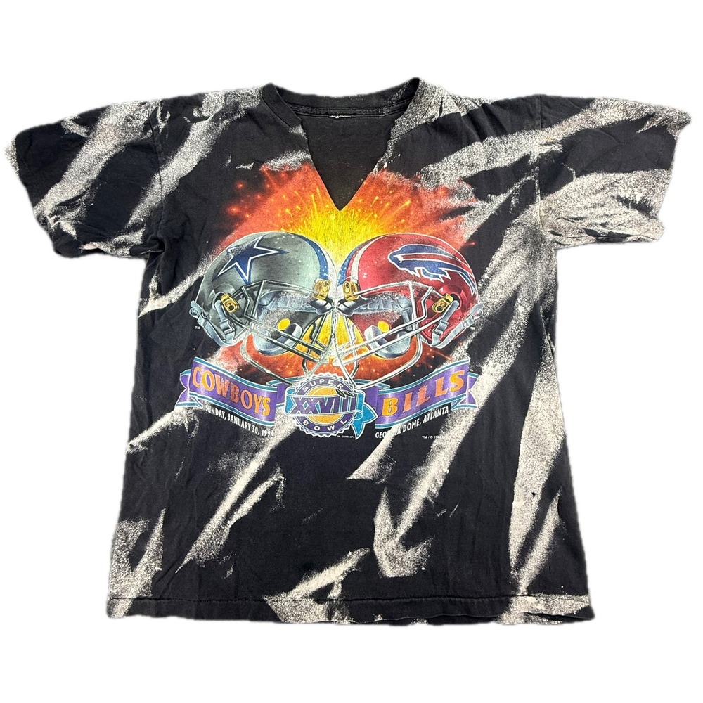 Vintage NFL T-Shirt Men Large Black Super Bowl XXVIII Cowboys v Bills Distressed